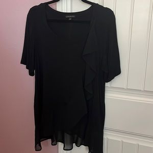 Mixed material black ruffle top